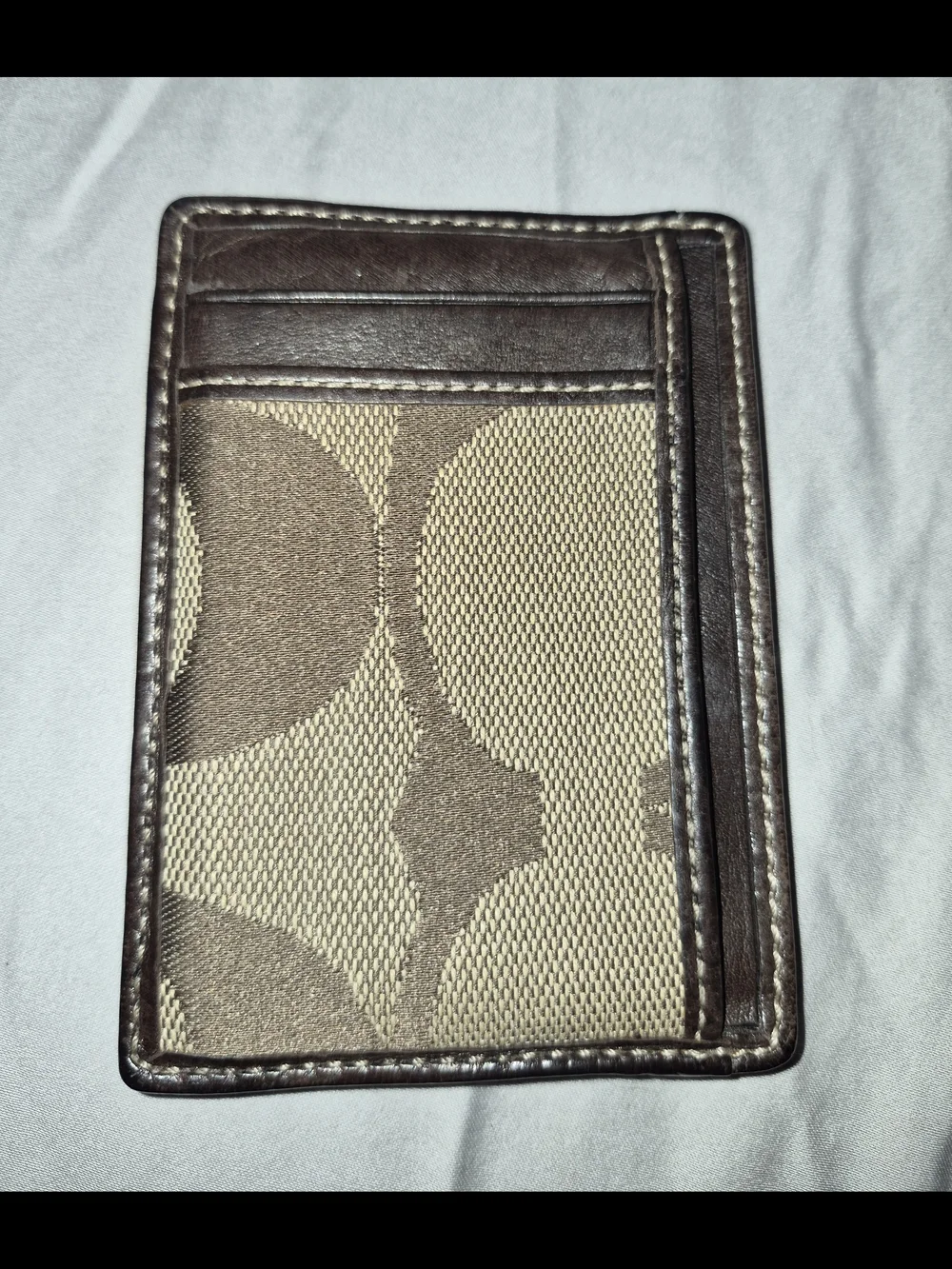 Coach Brown Signature Canvas Card Holder with Navy Stripe